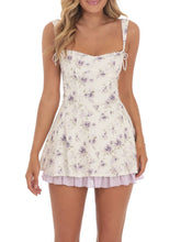 Floral Print Tie Up Strap Pleated Hem Mini Dress